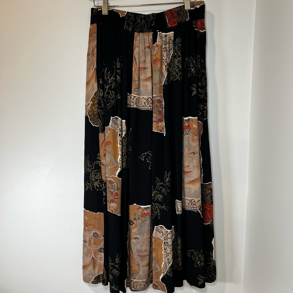 Vintage 90s AKF New York Face Print Art Nouveau Rayon Skirt Made in USA